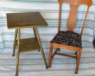 Solid Wood Dining Chair And Green Side Table