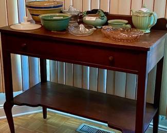 Vintage Kitchen Buffet. Vintage glassware, crockery and bowls.