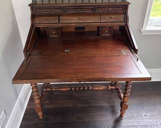 Reproduction Writing Desk with Brass Gallery and Barley Twist Legs. Measures 36" W x 24" D x 44" H. Photo 2 of 5.