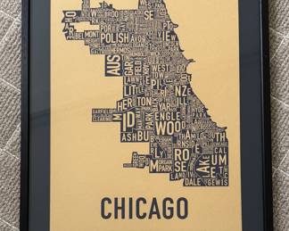 Framed Chicago Neighborhoods Map.