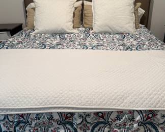 Neutral Upholstered King Size Bed Frame With Nailhead Trim. Measures 82" W x 52" H. Photo 1 of 4.