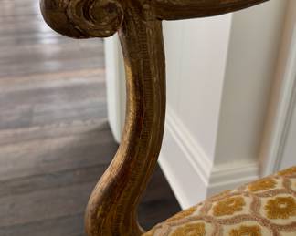 Pair of Gilt Antique French Provincial Arm Chairs. Each Measures 21" W x 14" D with 17" Seat Height. Photo 2 of 5.