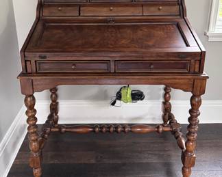Reproduction Writing Desk with Brass Gallery and Barley Twist Legs. Measures 36" W x 24" D x 44" H. Photo 1 of 5.