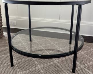 Metal and Glass Two-Tiered Side Table. Measures 26" D x 19" H. Photo 1 of 2.
