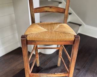 Set of 3 Rush Seat Counter Stools in Distressed Finish. Each. Measures 16" W x 14" D With 24" Seat Height. Photo 1 of 4.