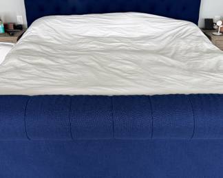 Pottery Barn Chesterfield Tufted King Size Sleigh Bed. Color is Navy. Photo 1 of 3.