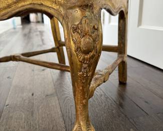 Pair of Gilt Antique French Provincial Arm Chairs. Each Measures 21" W x 14" D with 17" Seat Height. Photo 3 of 5.