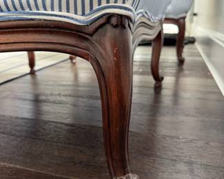 Pair of Queen Anne Style French Ticking Upholstered Slipper Chairs. Each Measures 34" W x 29" D. Photo 3 of 3.