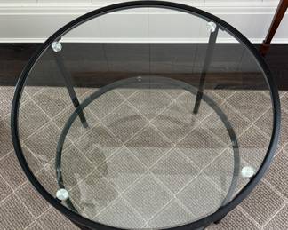 Metal and Glass Two-Tiered Side Table. Measures 26" D x 19" H. Photo 2 of 2.