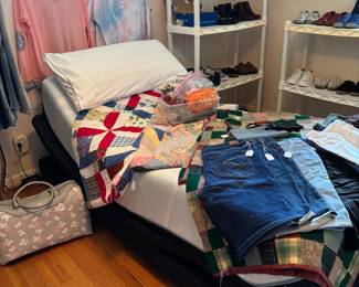 Vintage/antique quilts. Twin size Tempur-Pedic mattress and adjustable base