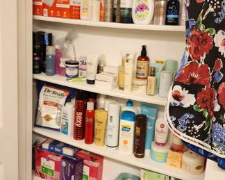 toiletries fill 2 large bathrooms