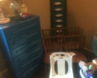 Blue 5 drawer dresser, childs rocker!