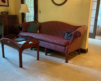 Lovely couch! Ornate round gold frame!
