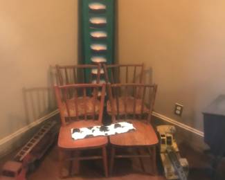 Set of 4 chairs from a local elementary school! Vintage fire engine and crane!