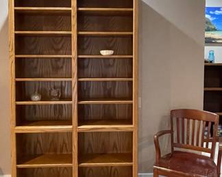 SOLID WOOD BOOK SHELF, VINTAGE WOOD CHAIR