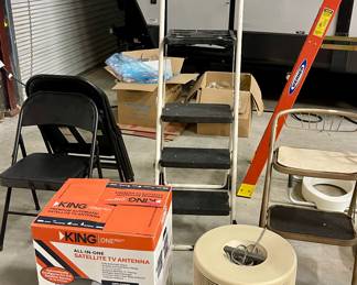 SATELLITE TV ANTENNA, FOLDING CHAIRS, LADDER
