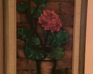 Painting Potted Plants on Brick Background
