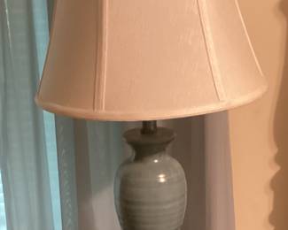 Table Lamp Green Base Beige Shade