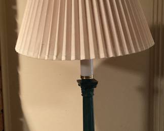 Table lamp green base acordian shade