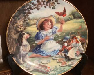 Decorative Plate Girl with Bird and Dog