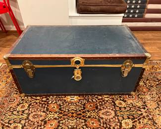 Vintage Steamer Trunk - Blue and Brown