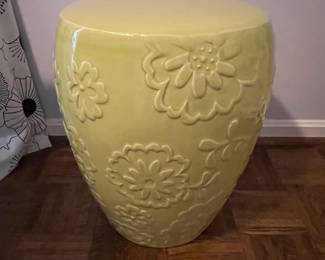 Lime Green Ceramic Accent Table/Stool with Floral Design