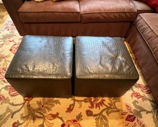 Brown Faux Leather Cube Ottoman