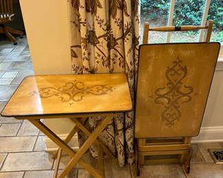 Vintage Folding Tea Table with Decorative Painting