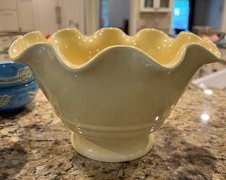 Crate & Barrel Yellow Ceramic Bowl with Scalloped Edge