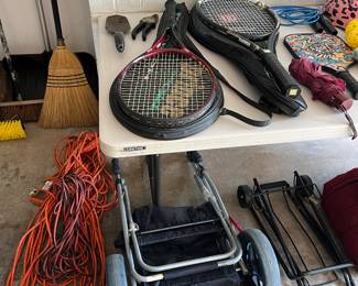 Extension cors, grocery pull carts, tennis racquets, picklyball paddle