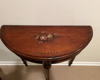 Ethan Allen Half-Moon Console Table with Floral Accents
