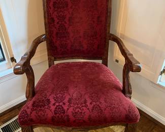Antique Armchair with Red Damask Fabric