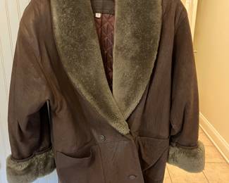 Vintage Alfred Sung Leather Coat with Shearling Collar