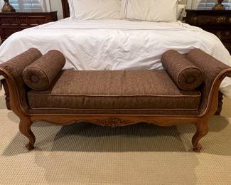 Ethan Allen sleigh-armed decorative cushioned bench