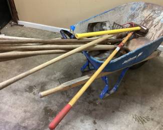 WHEELBARROW & LANDSCAPING TOOLS, RAKE, AX, HOE