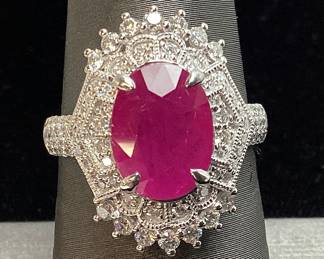 PLATINUM RUBY & DIAMOND RING, SIZE 7, RAREG.I.A. CERTIFIED BURMESE RUBY, 3.32ct RUBY, 0.82cts DIAMONDS, 7.5g TOTAL WEIGHT, AIGL APPRAISAL $18,710.00