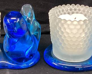 PAIR OF 1994 BLUE BIRD OF HAPPINESS, SIGNED LEO WARD CANDLE LIGHT HOLDERS, 2.5’’H