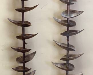 (2) OUTDOOR METAL LEAF TIERING FOUNTAINS