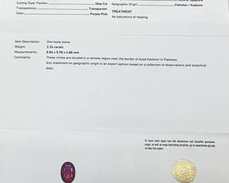 PLATINUM SAPPHIRE & DIAMOND RING, SIZE 7, RARE G.I.A. CERTIFIED UNHEATED KASHMIR SAPPHIRE, 2.26cts SAPPHIRE, 0.91cts DIAMONDS, 7.2g TOTAL WEIGHT, AIGL APPRAISAL $18,875.00