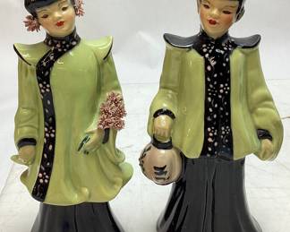 PAIR OF VTG. FLORENCE ORIENTAL FIGURINE VASES, 8"