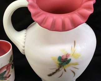 VTG. FENTON MOSS ROSE PITCHER MADE FOR L.G.WRIGHT WITH 6 MOSS ROSE TUMBLERS