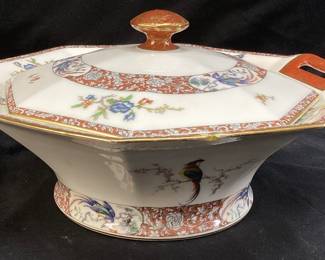1920s THEODORE HAVILAND LIMOGES BIRDS OF PARADISE OCTAGONAL COVERED DISH