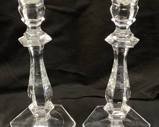 PAIR OF IMPERIAL CRYSTAL CANDLEHOLDERS, OLD WILLIAMSBURG w LABELS, 10’’H