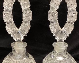 PAIR OF CLEAR CUT GLASS PERFUME BOTTLES, 7’’H