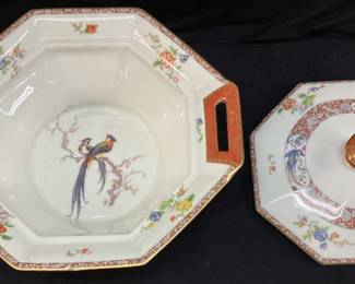 1920s THEODORE HAVILAND LIMOGES BIRDS OF PARADISE OCTAGONAL COVERED DISH