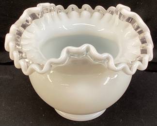 FENTON MILK GLASS CRYSTAL CREST CRIMPED VASE, 4"