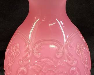 FENTON PINK WILD ROSE OVERLAY & BOW KNOT VASE, 7.5"