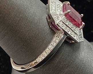 PLATINUM RUBY & DIAMOND RING, SIZE 7, 1.34cts RUBY, 0.4cts DIAMONDS, 5.2g TOTAL WEIGHT, GGA APPRAISAL $7,520.00
