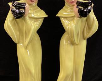 CERAMIC CRAFTS STUDIO PAIR OF COMEDY & TRAGEDY FIGURINES, 10’’H