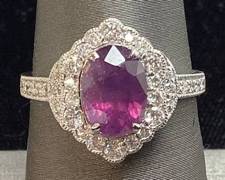 PLATINUM SAPPHIRE & DIAMOND RING, SIZE 7, RARE G.I.A. CERTIFIED UNHEATED KASHMIR SAPPHIRE, 2.25ct SAPPHIRE, 0.48cts DIAMONDS, 5.9g TOTAL WEIGHT, AIGL APPRAISAL $18,281.00